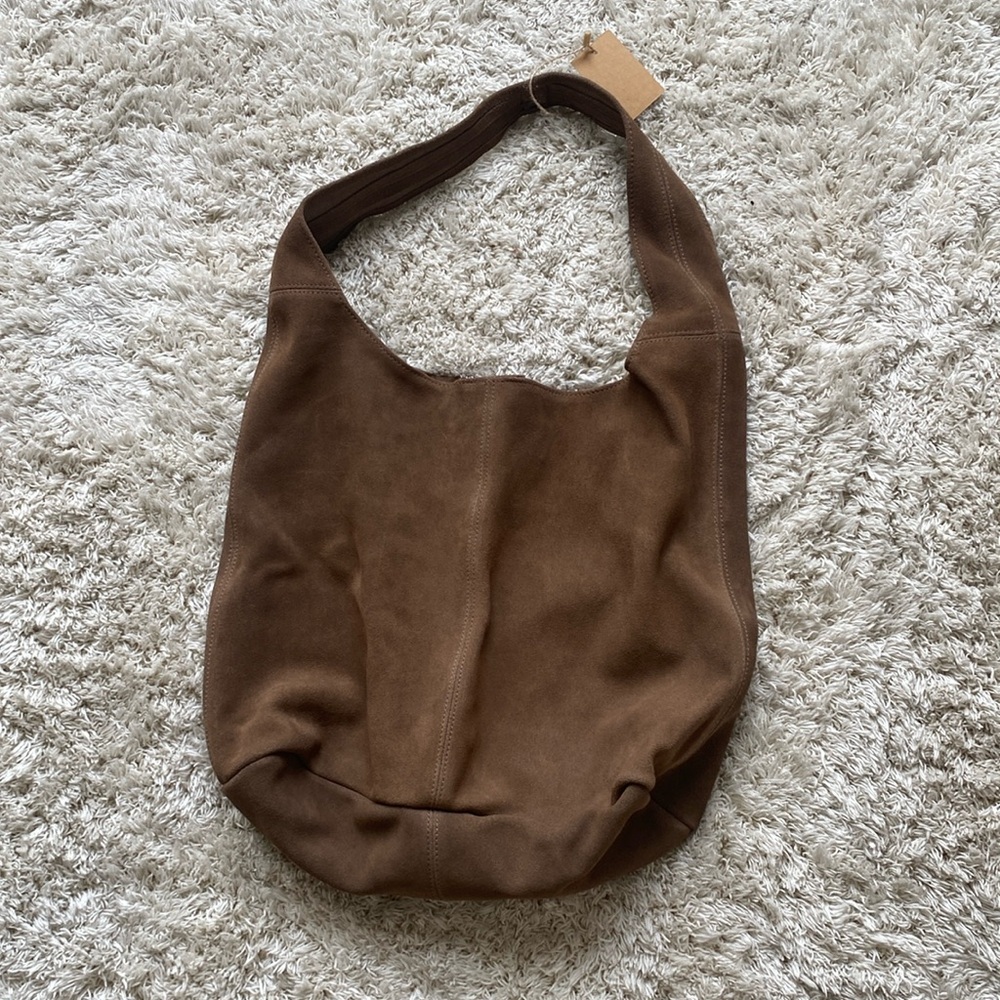 Brown suede shoulder bag